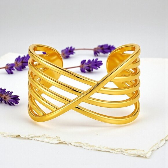 🆕 Modern Chic Crisscross Ring 18K Gold Plated Stainless Steel Adjustable Band - Picture 9 of 12